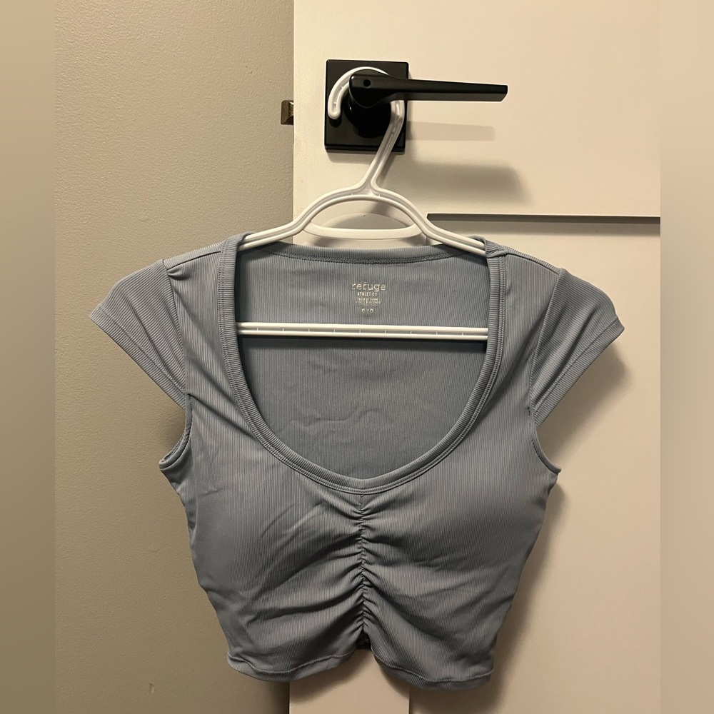 Refuge Women's Blue Crop Top With Built in Bra